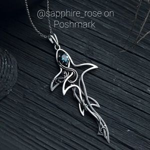 Tribal Shark Necklace Womens Or Mens Silver Stainless Blue Crystal New Jewelry